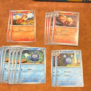 Pokemon 151 Card Game - Assorted Water & Fire Basic Cards (Blue, Orange)